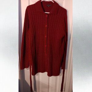 Carolyn Taylor long red sweater jacket, XL with tie